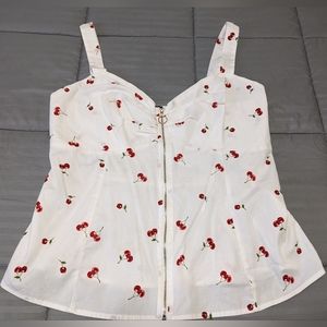 Cherry Zip-Up Smocked Tank Top